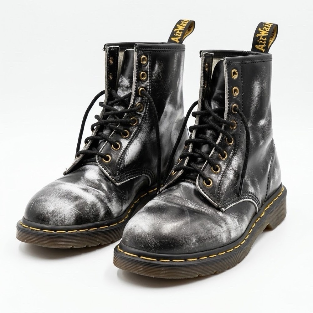 Dr Martens 1460 Made in England Black White Rub Off Boots Mens 8 Womens 9